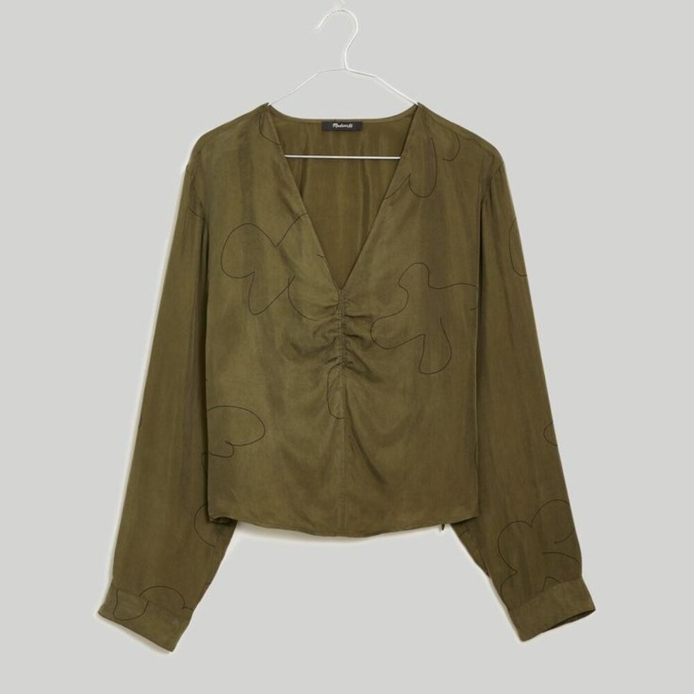 NWOT Madewell Brushed Ruched-Front Top in Expedition Green